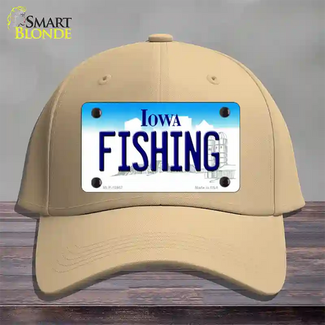 Fishing Iowa Novelty License Plate Hat Cotton / Khaki