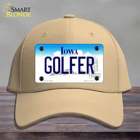 Golfer Iowa Novelty License Plate Hat Cotton / Khaki