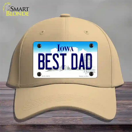 Best Dad Iowa Novelty License Plate Hat Cotton / Khaki