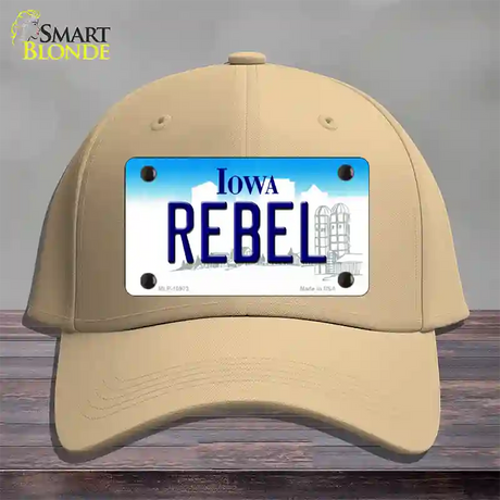 Rebel Iowa Novelty License Plate Hat Cotton / Khaki