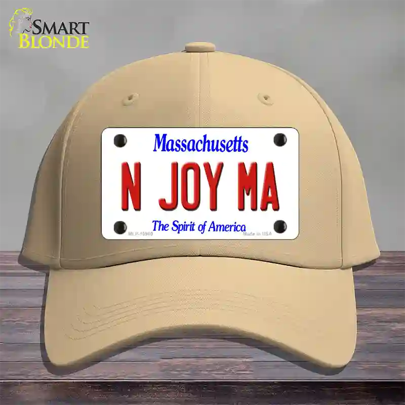 N Joy MA Massachusetts Novelty License Plate Hat Cotton / Khaki