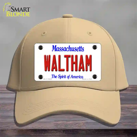 Waltham Massachusetts Novelty License Plate Hat Cotton / Khaki