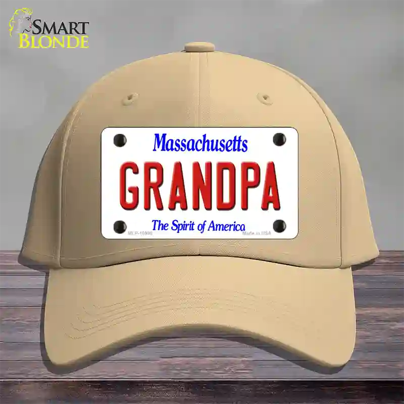 Grandpa Massachusetts Novelty License Plate Hat Cotton / Khaki