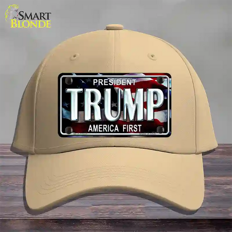 Trump America First Novelty License Plate Hat Cotton / Khaki