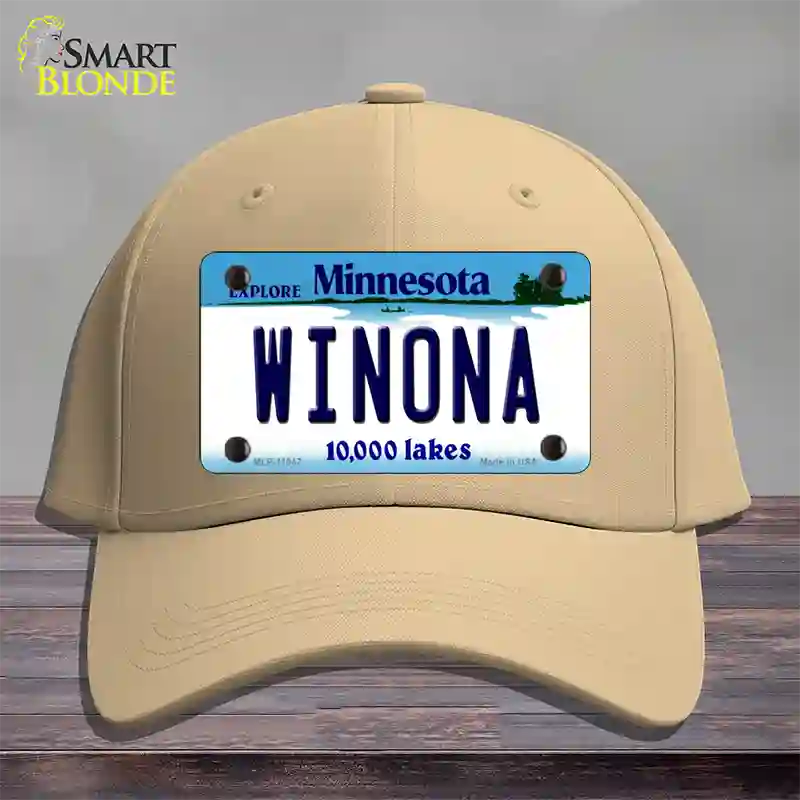 Winona Minnesota State Novelty License Plate Hat Cotton / Khaki