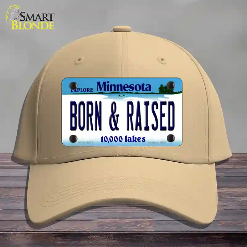 Born and Raised Minnesota State Novelty License Plate Hat Cotton / Khaki