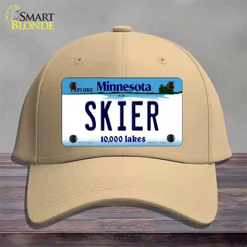 Skier Minnesota State Novelty License Plate Hat Cotton / Khaki