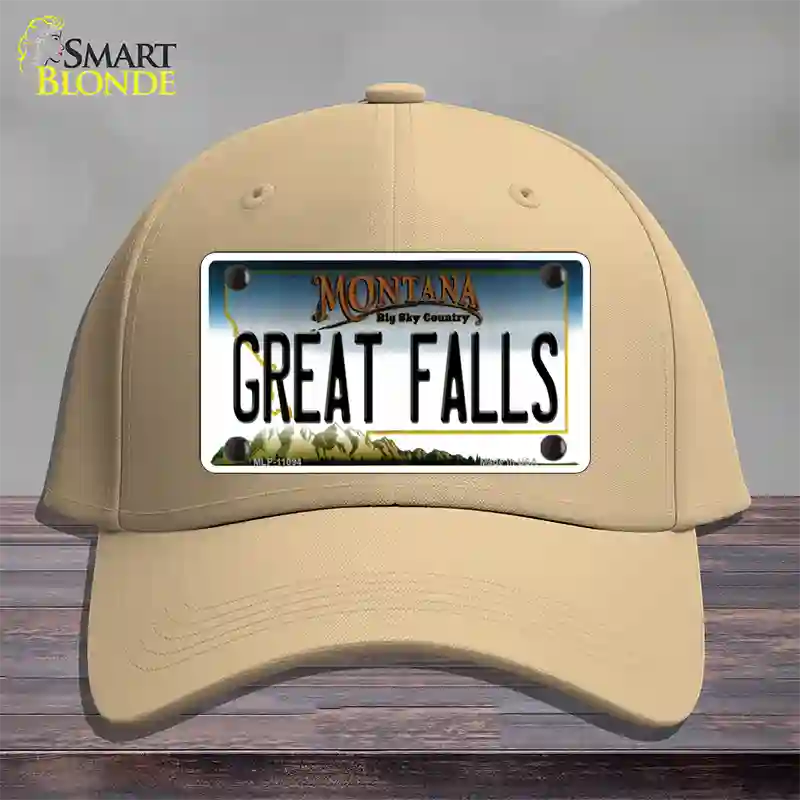 Great Falls Montana State Novelty License Plate Hat Cotton / Khaki