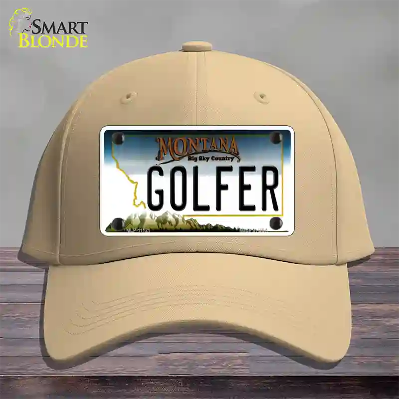 Golfer Montana State Novelty License Plate Hat Cotton / Khaki