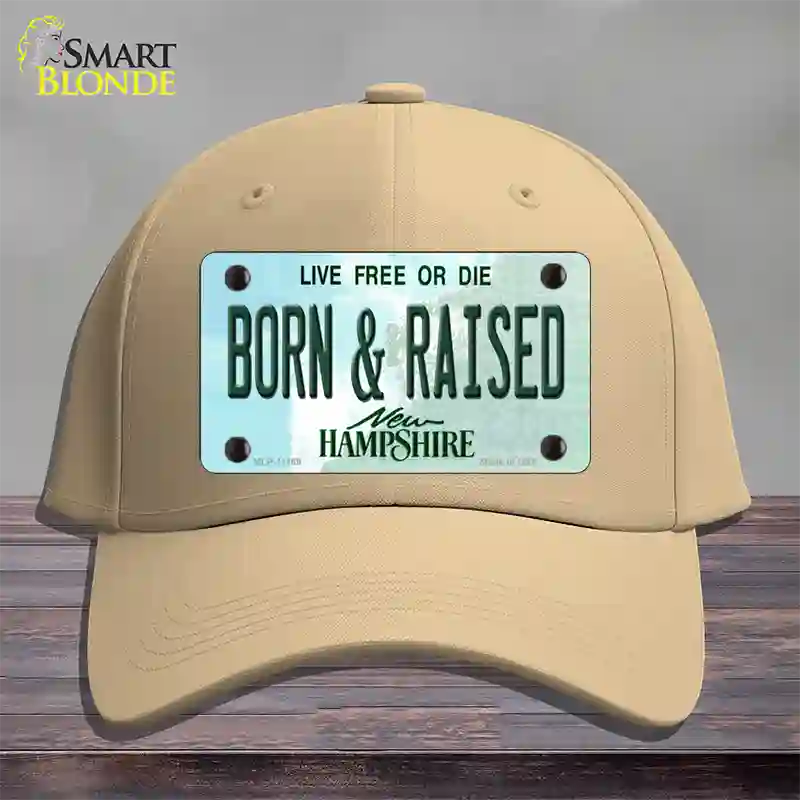 Born and Raised New Hampshire State Novelty License Plate Hat Cotton / Khaki