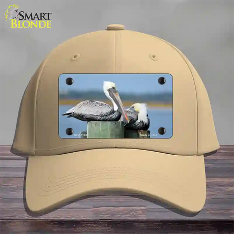 Pelican Two On Pier Novelty License Plate Hat Cotton / Khaki