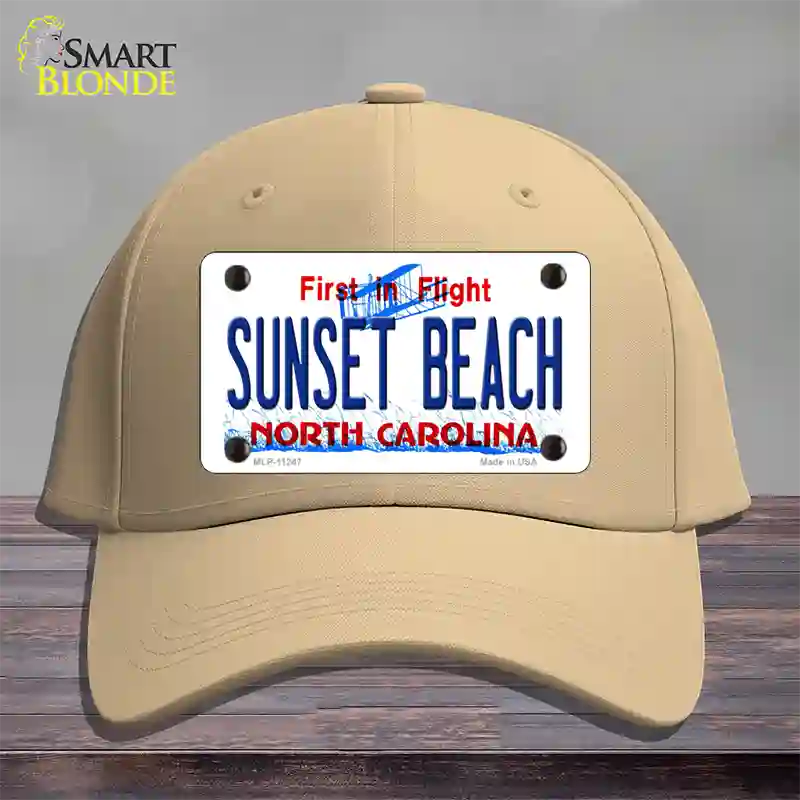 Sunset Beach North Carolina State Novelty License Plate Hat Cotton / Khaki