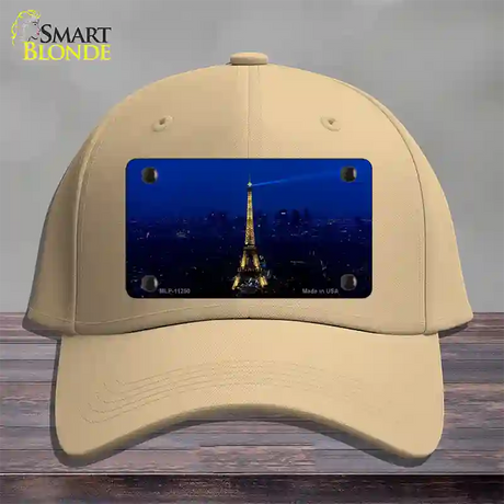 Eiffel Tower Night With City Skyline Novelty License Plate Hat Cotton / Khaki