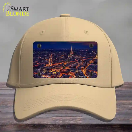 Paris At Night Eiffel Tower In Center Novelty License Plate Hat Cotton / Khaki