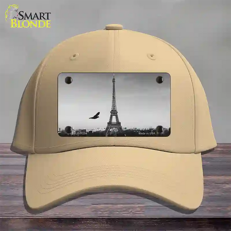 Eiffel Tower Black and White With Bird Novelty License Plate Hat Cotton / Khaki