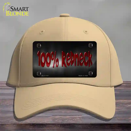 100% Redneck Novelty License Plate Hat Cotton / Khaki