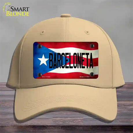 Barceloneta Puerto Rico Flag Novelty License Plate Hat Cotton / Khaki