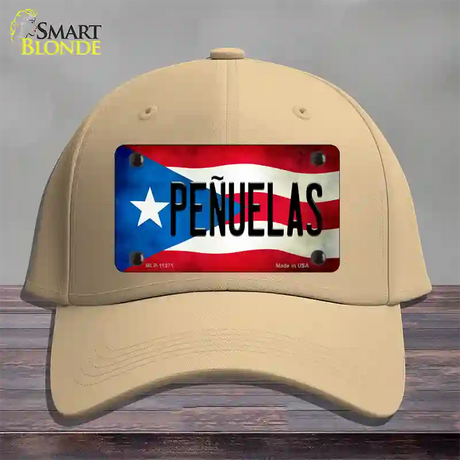 Penuelas Puerto Rico Flag Novelty License Plate Hat Cotton / Khaki