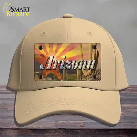 Arizona State Flag Overlay On Cactus Novelty License Plate Hat Cotton / Khaki