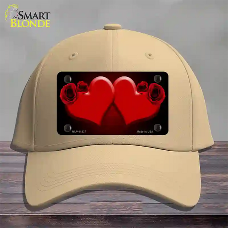 Hearts Over Roses In Red Novelty License Plate Hat Cotton / Khaki