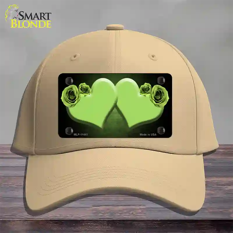 Hearts Over Roses In Lime Green Novelty License Plate Hat Cotton / Khaki