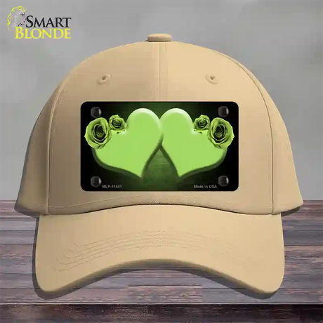 Hearts Over Roses In Lime Green Novelty License Plate Hat Cotton / Khaki