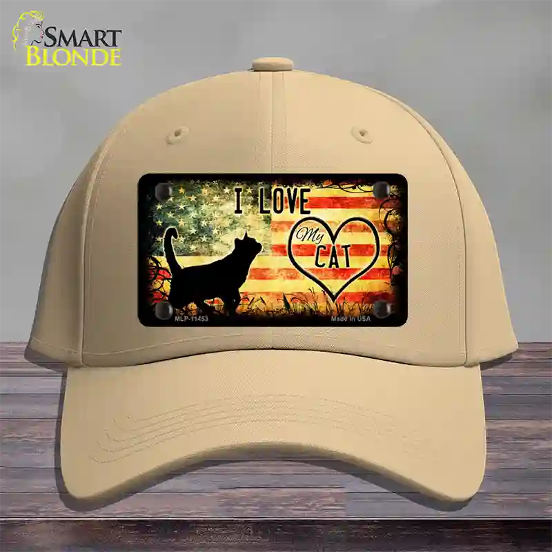 I Love My Cat Novelty License Plate Hat Cotton / Khaki