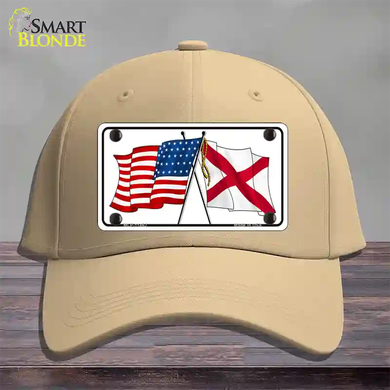 Alabama Crossed US Flag Novelty License Plate Hat Cotton / Khaki