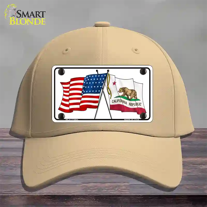 California Crossed US Flag Novelty License Plate Hat Cotton / Khaki