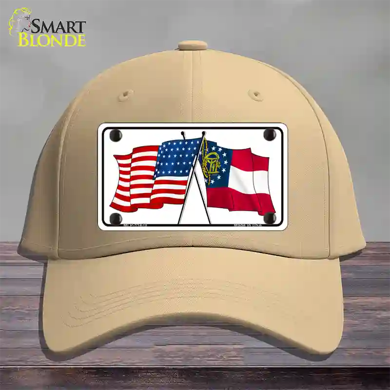 Georgia Crossed US Flag Novelty License Plate Hat Cotton / Khaki