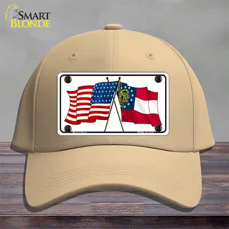 Georgia Crossed US Flag Novelty License Plate Hat Cotton / Khaki