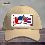 Hawaii Crossed US Flag Novelty License Plate Hat Cotton / Khaki