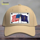 Indiana Crossed US Flag Novelty License Plate Hat Cotton / Khaki