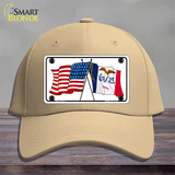 Iowa Crossed US Flag Novelty License Plate Hat Cotton / Khaki