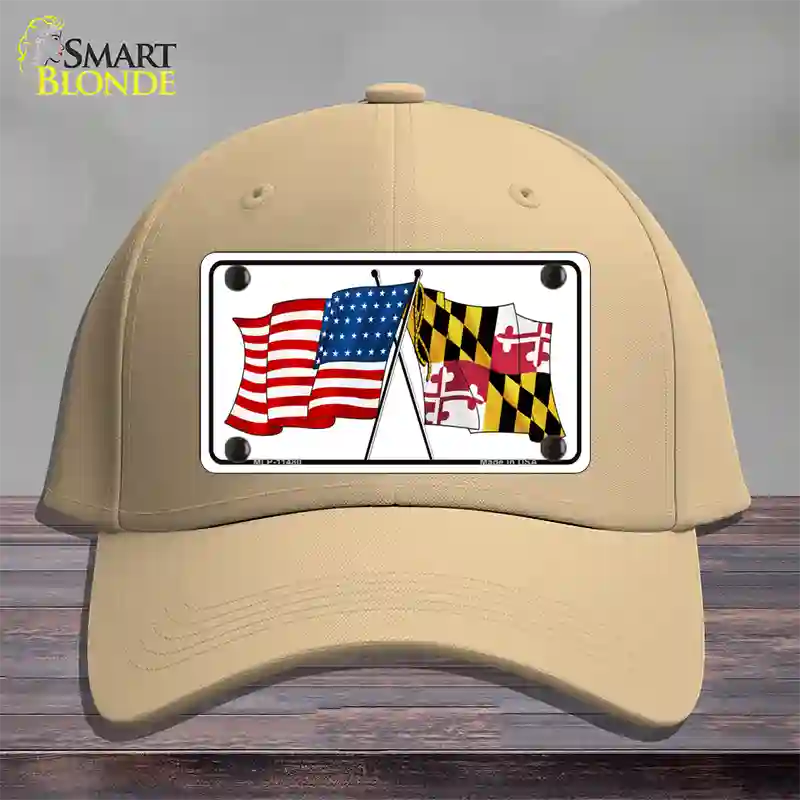 Maryland Crossed US Flag Novelty License Plate Hat Cotton / Khaki