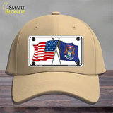 Michigan Crossed US Flag Novelty License Plate Hat Cotton / Khaki