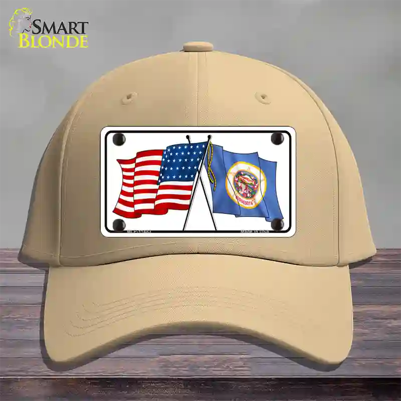 Minnesota Crossed US Flag Novelty License Plate Hat Cotton / Khaki