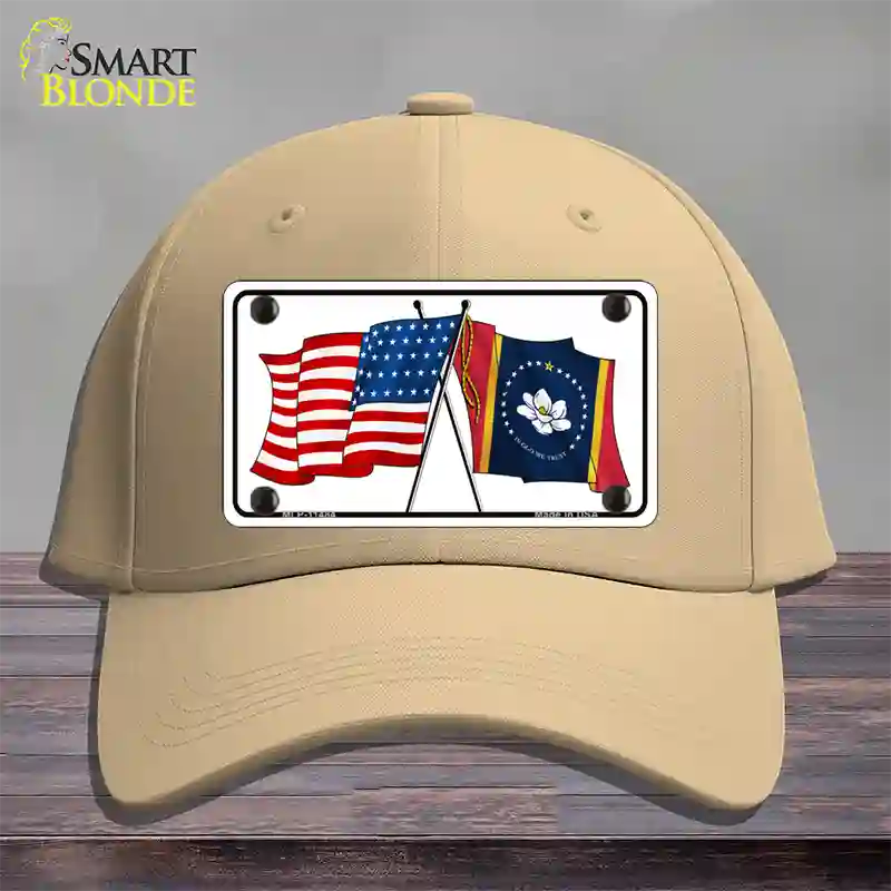 Mississippi Crossed US Flag Novelty License Plate Hat Cotton / Khaki