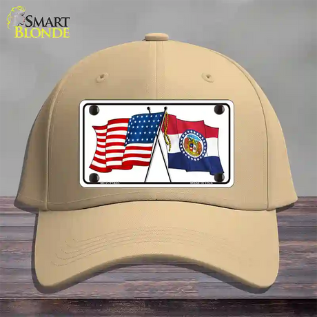 Missouri Crossed US Flag Novelty License Plate Hat Cotton / Khaki