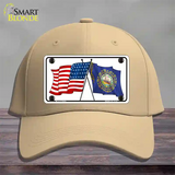 New Hampshire Crossed US Flag Novelty License Plate Hat Cotton / Khaki