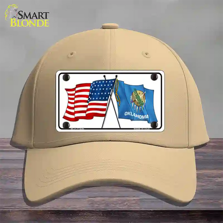 Oklahoma Crossed US Flag Novelty License Plate Hat Cotton / Khaki