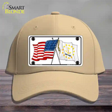 Rhode Island Crossed US Flag Novelty License Plate Hat Cotton / Khaki