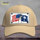 South Carolina Crossed US Flag Novelty License Plate Hat Cotton / Khaki