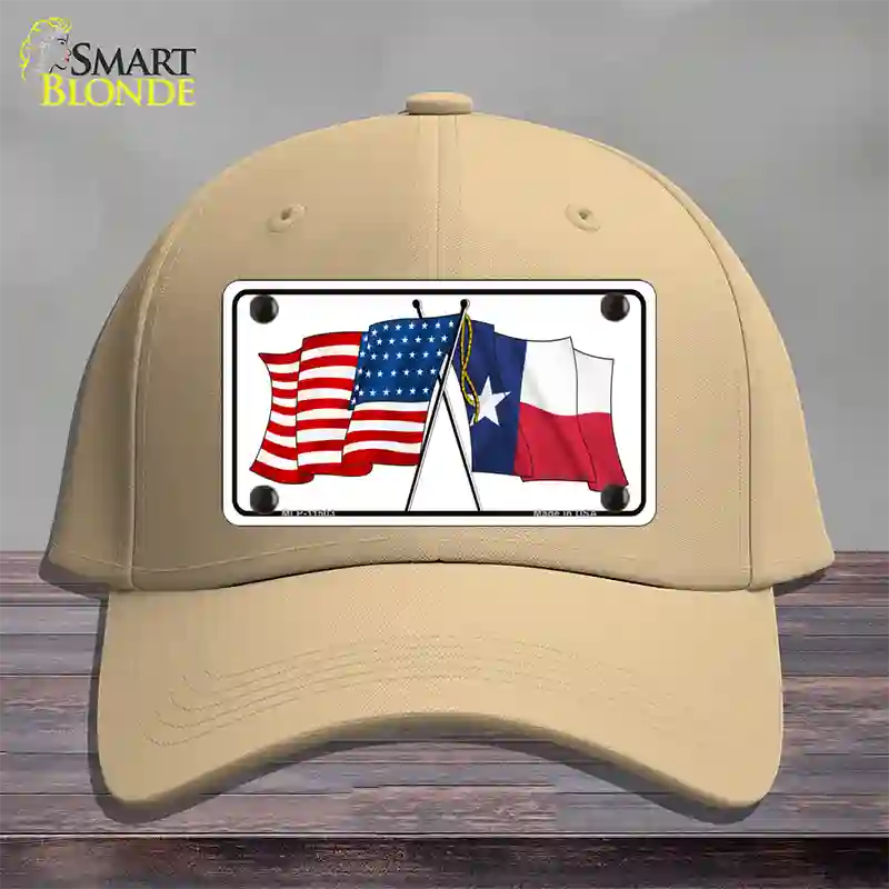 Texas Crossed US Flag Novelty License Plate Hat Cotton / Khaki