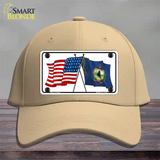 Vermont Crossed US Flag Novelty License Plate Hat Cotton / Khaki