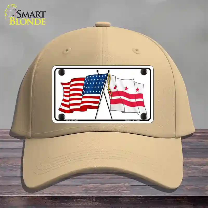 Washington DC Crossed US Flag Novelty License Plate Hat Cotton / Khaki