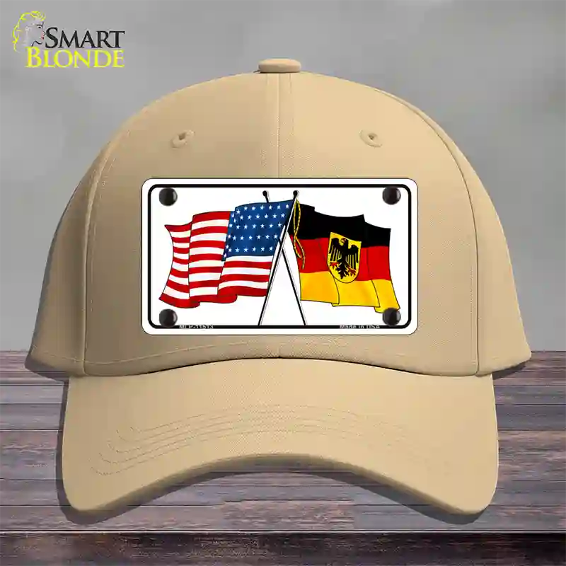 Germany Crossed US Flag Novelty License Plate Hat Cotton / Khaki