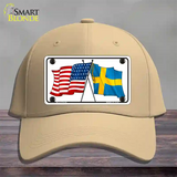 Sweden Crossed US Flag Novelty License Plate Hat Cotton / Khaki