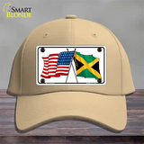 Jamaica Crossed US Flag Novelty License Plate Hat Cotton / Khaki