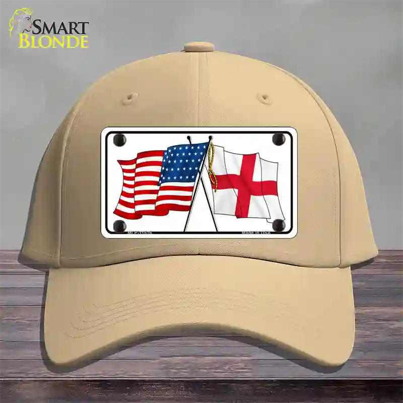 England Crossed US Flag Novelty License Plate Hat Cotton / Khaki